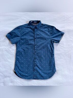 Blue flamingo short sleeve button up